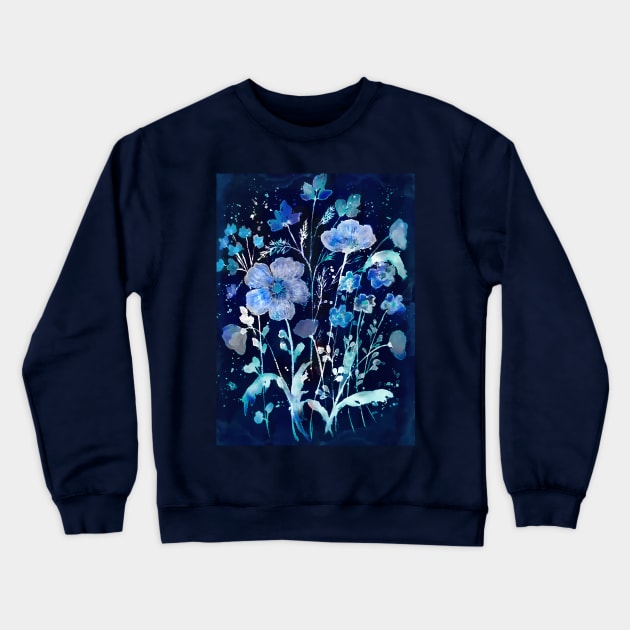 Blue Cyanotype floral Crewneck Sweatshirt by redwitchart